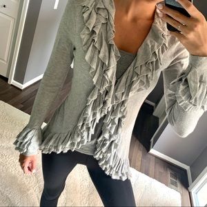 Boston Proper Gray Ruffle Cardigan